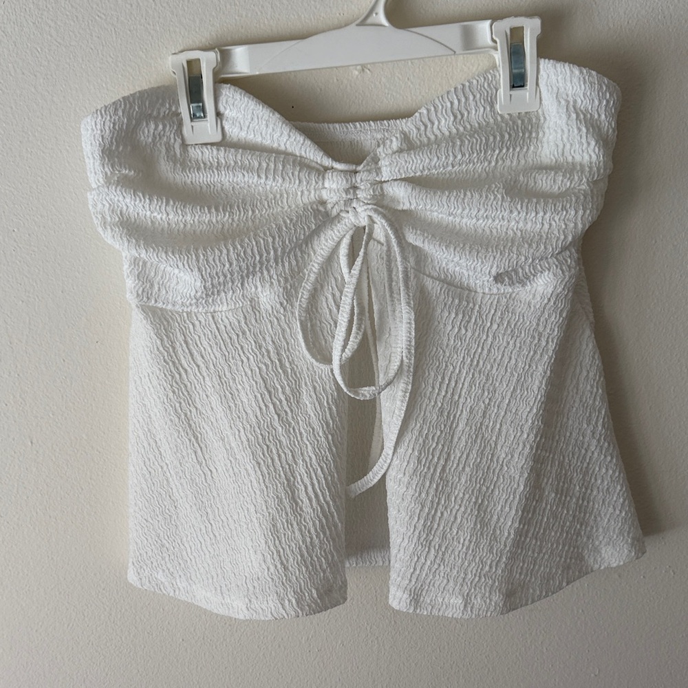 White Textured Strapless Top